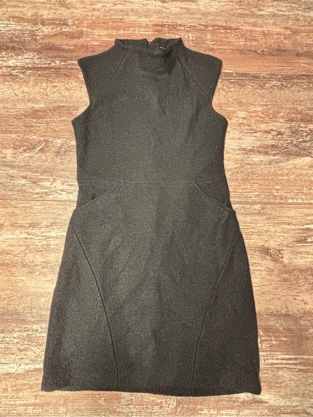 Zara Collection Black Wool Sleeveless Mock-Neck Dress Business Work Office Large